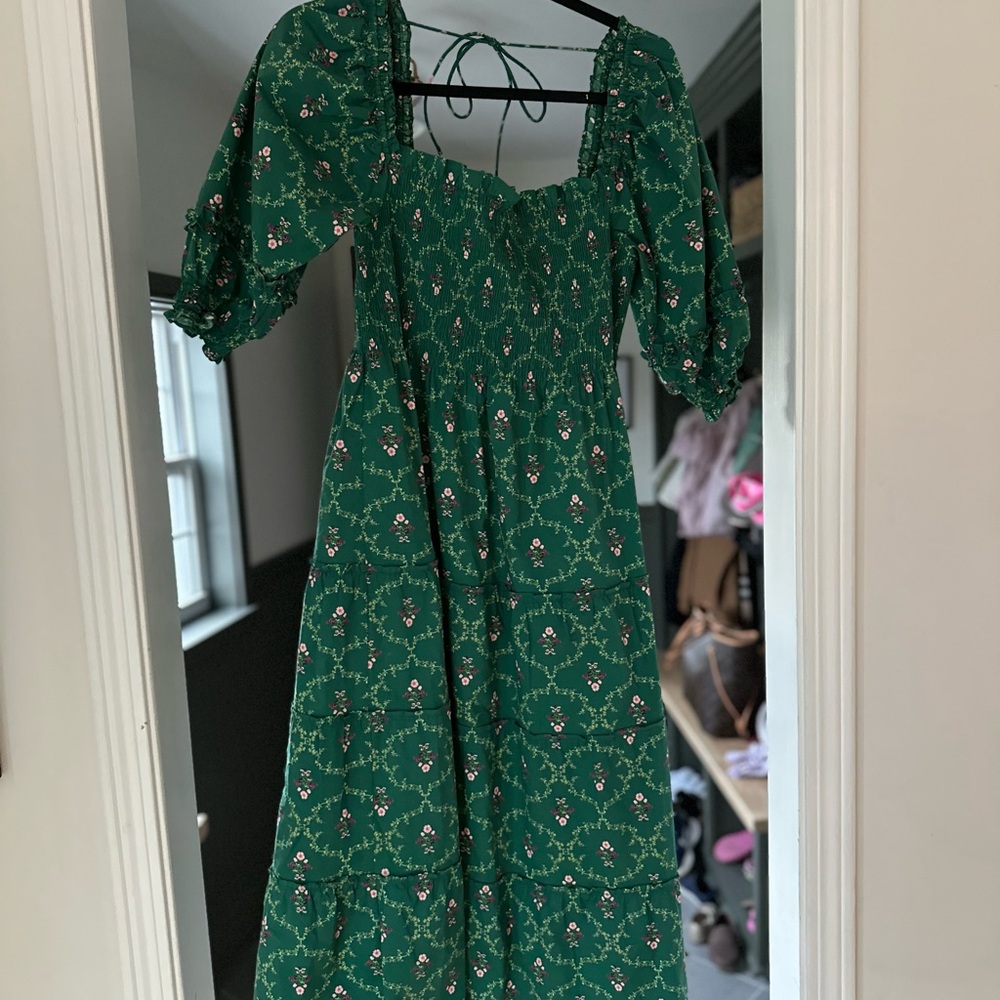 Hill House Green Floral Midi Dress